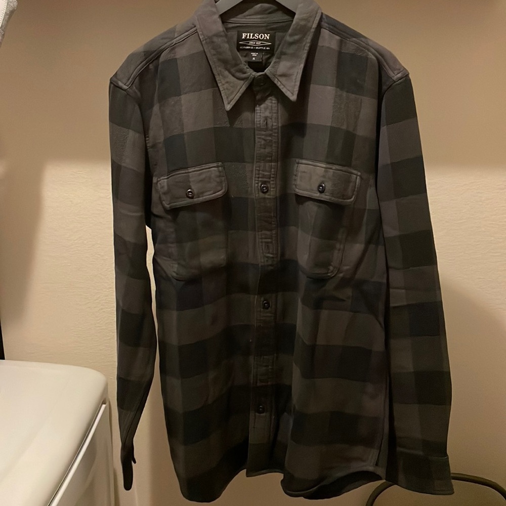 Filson Vintage Flannel Buffalo Check Heavyweight Shirt, Black/Charcoal, XL